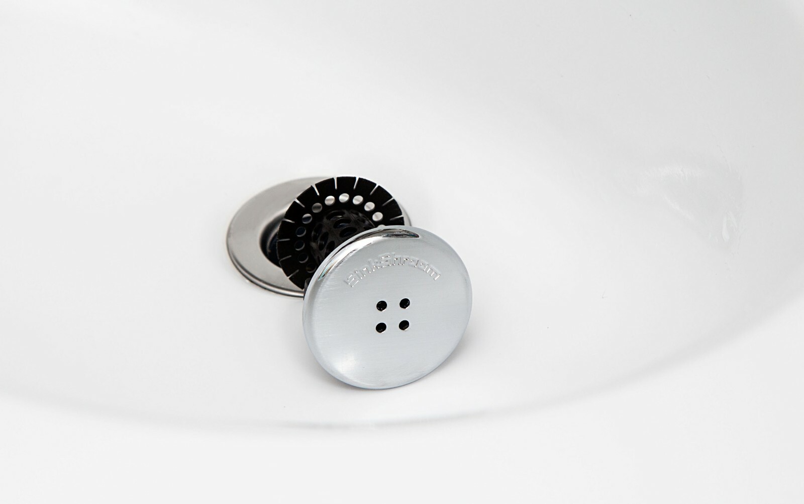 SinkShroom Black Strainer Drain Protector Hair Catcher w/ Stopper Plug for Sinks