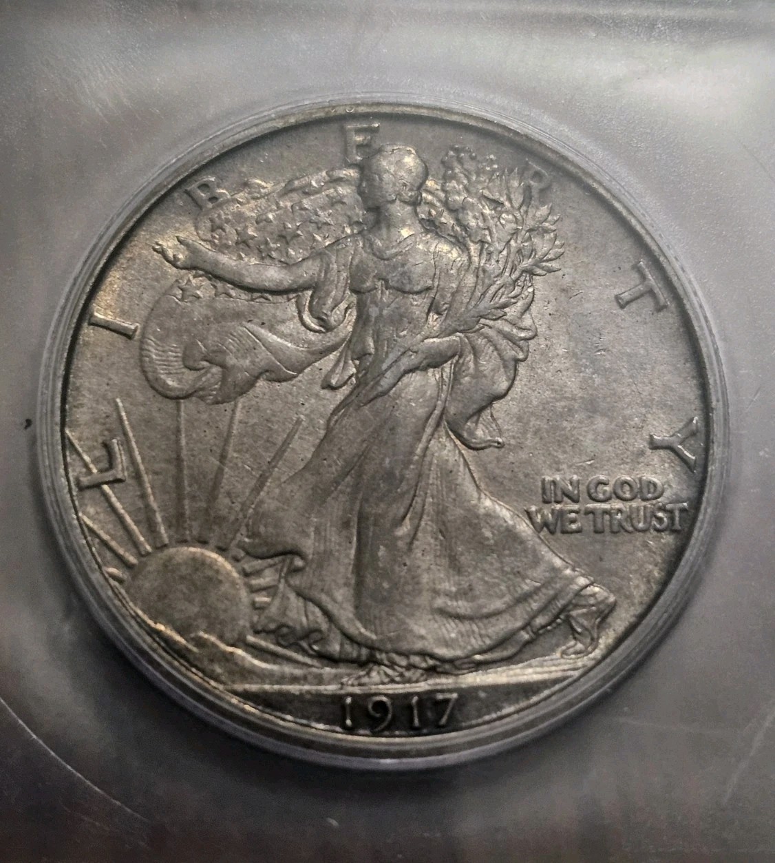 Nice Original 1917 Walking Liberty Half Dollar 50C ICG AU58 About Uncirculated