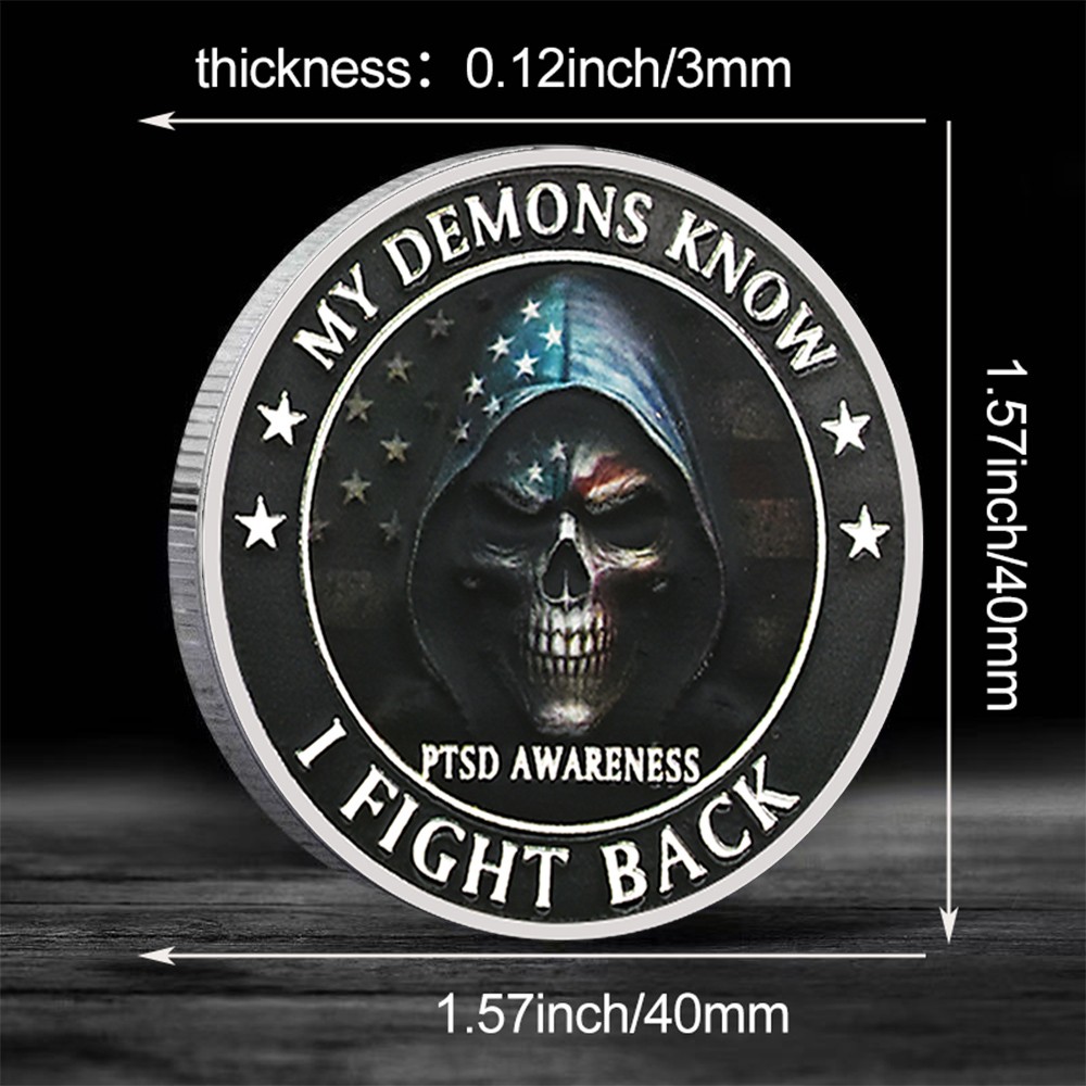 My Demons Know I Fight Back PTSD Awareness Challenge Coin 2026 Collectible Medal