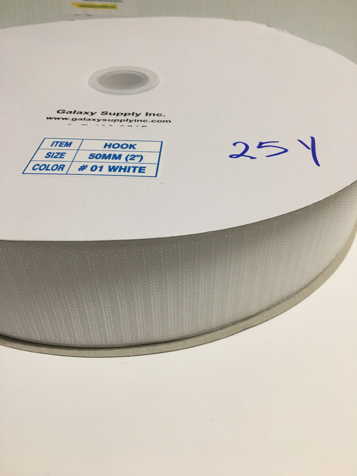 Hook  Fastener Tape 2" White Color,  25 Yard per roll, With Adhesive. UPC901003