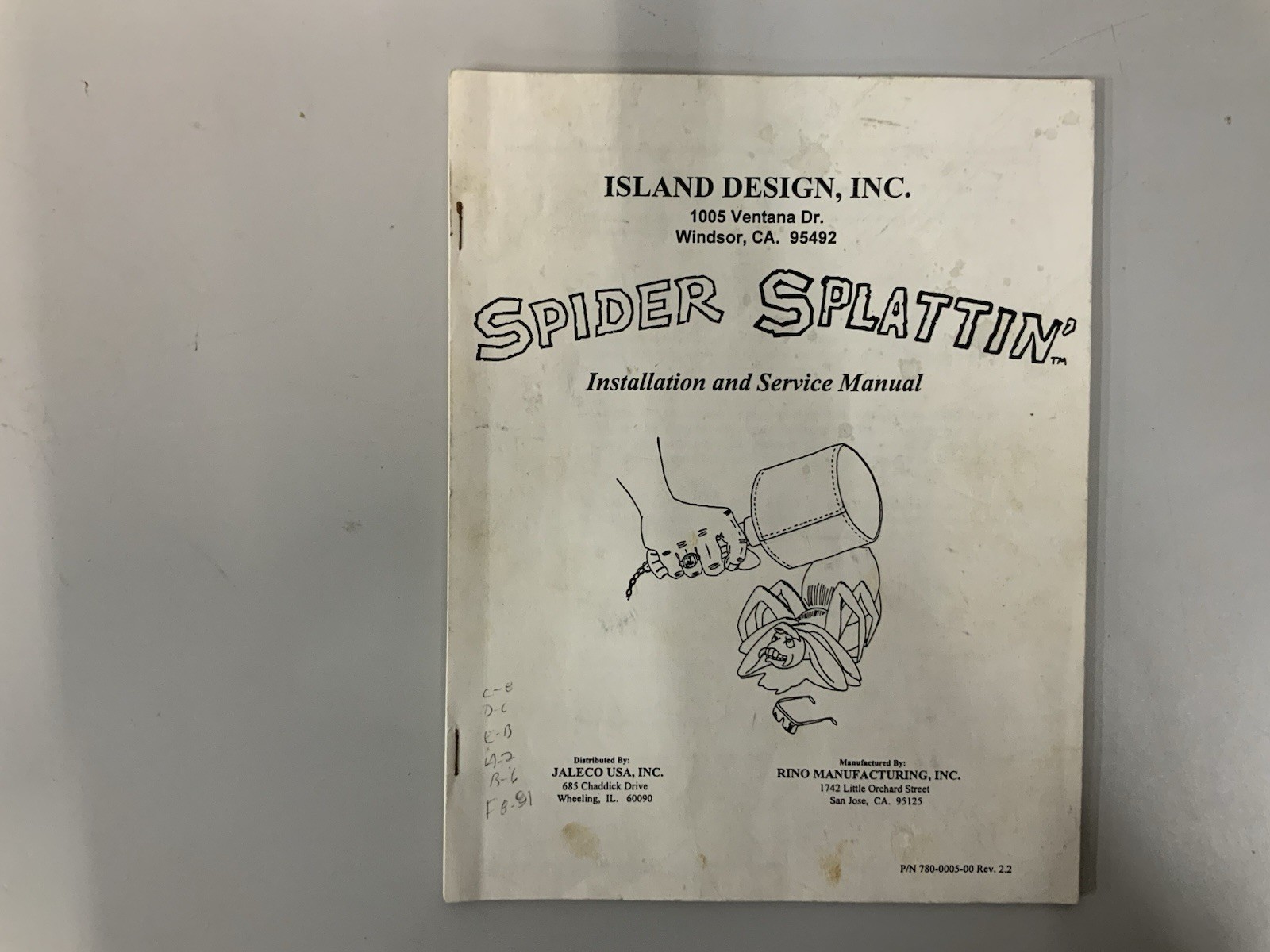 Spider Splatting Arcade game installation and service manual