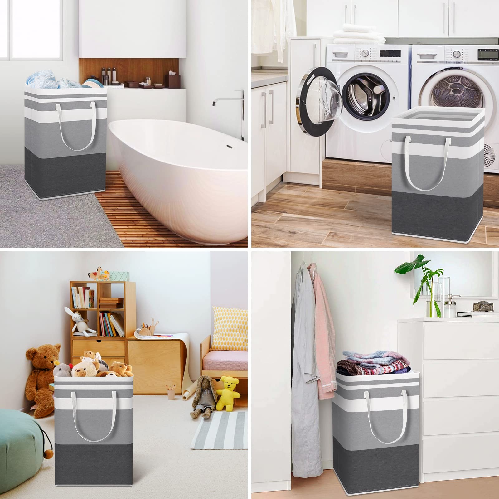 HomeHacks 2 Pack Large Laundry Baskets, Waterproof, Freestanding 75L, Grey