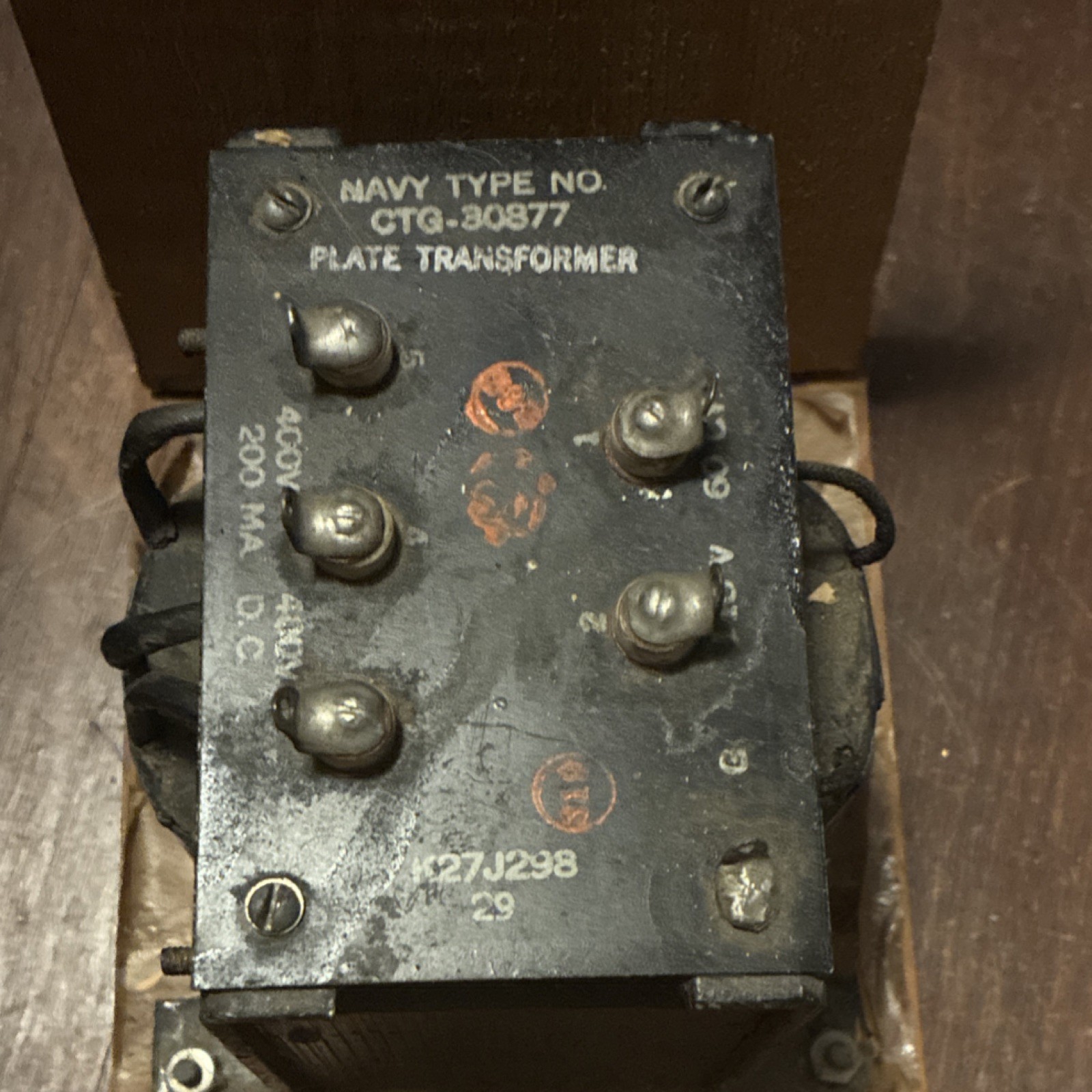 Plate Transformer 400V 200mA D.C. Navy Type No. CTG-30877 MPN CTG-30877 K271J298