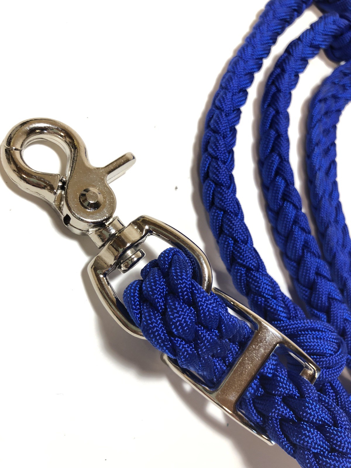 electric blue barrel rein with grip knots
