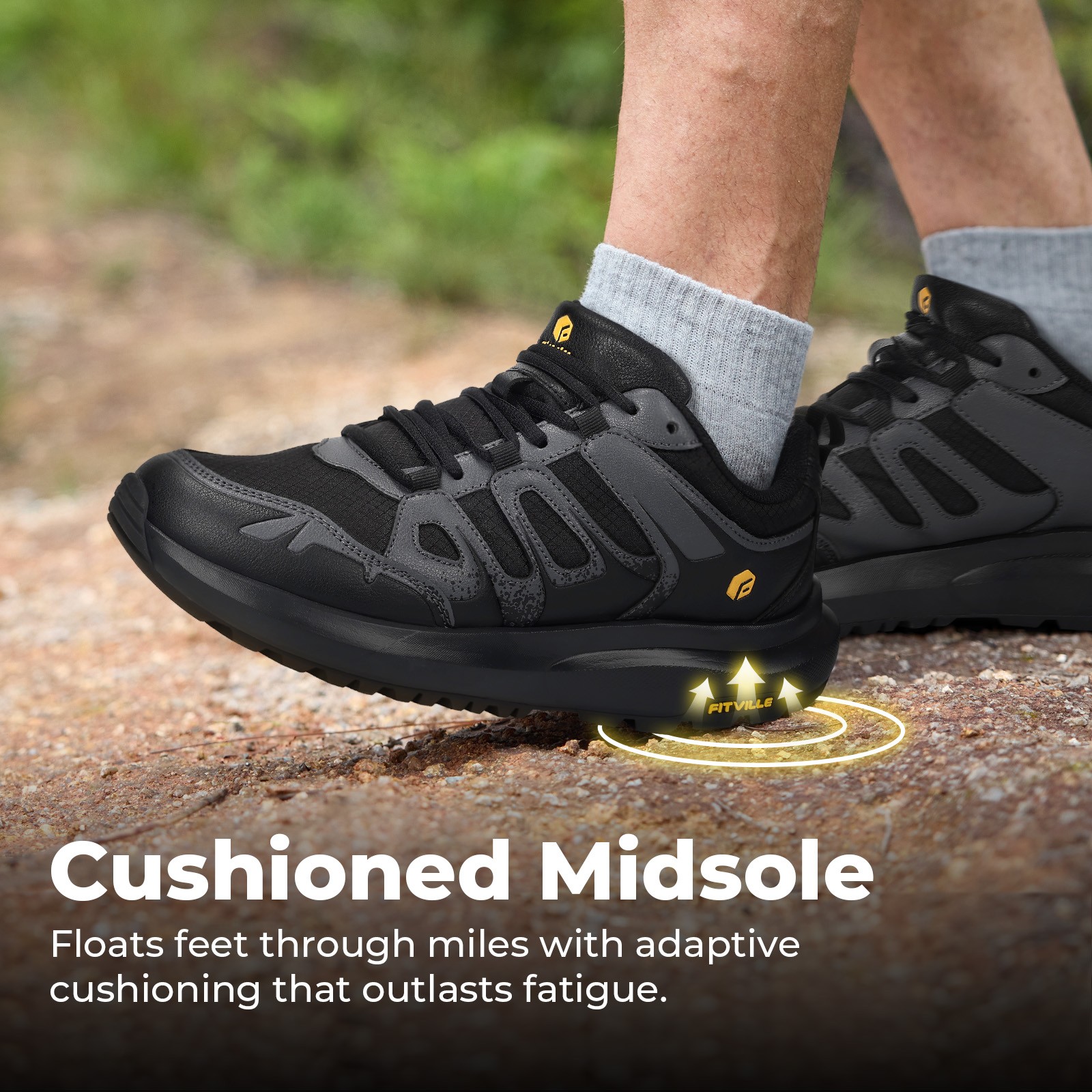 FitVille Mens Sneakers Hiking Shoes Cushioning Water Repellent Running Trails