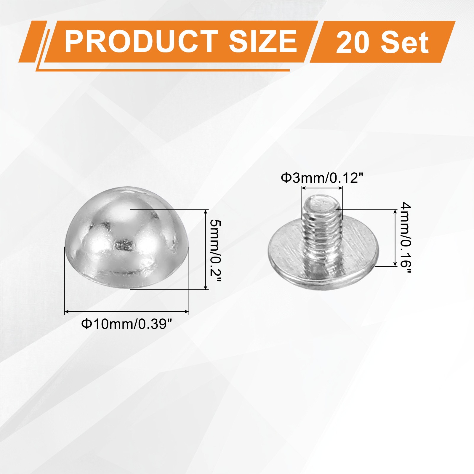 20 Sets Dome Studs 3/8" Nails Rivets for Craft Silver