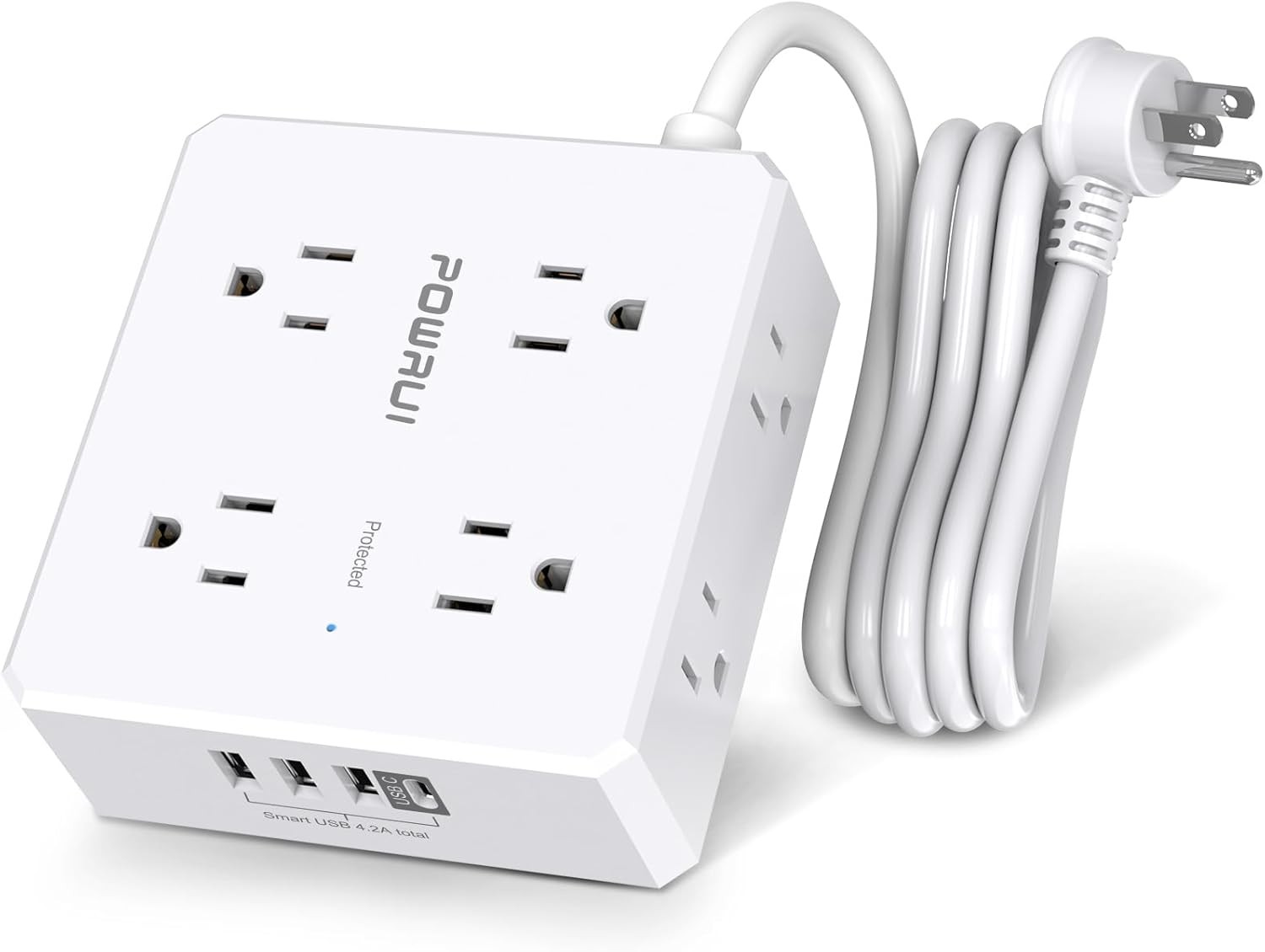 Surge Protector Power Strip 8 Outlets 4 USB Ports 6Ft Flat Plug