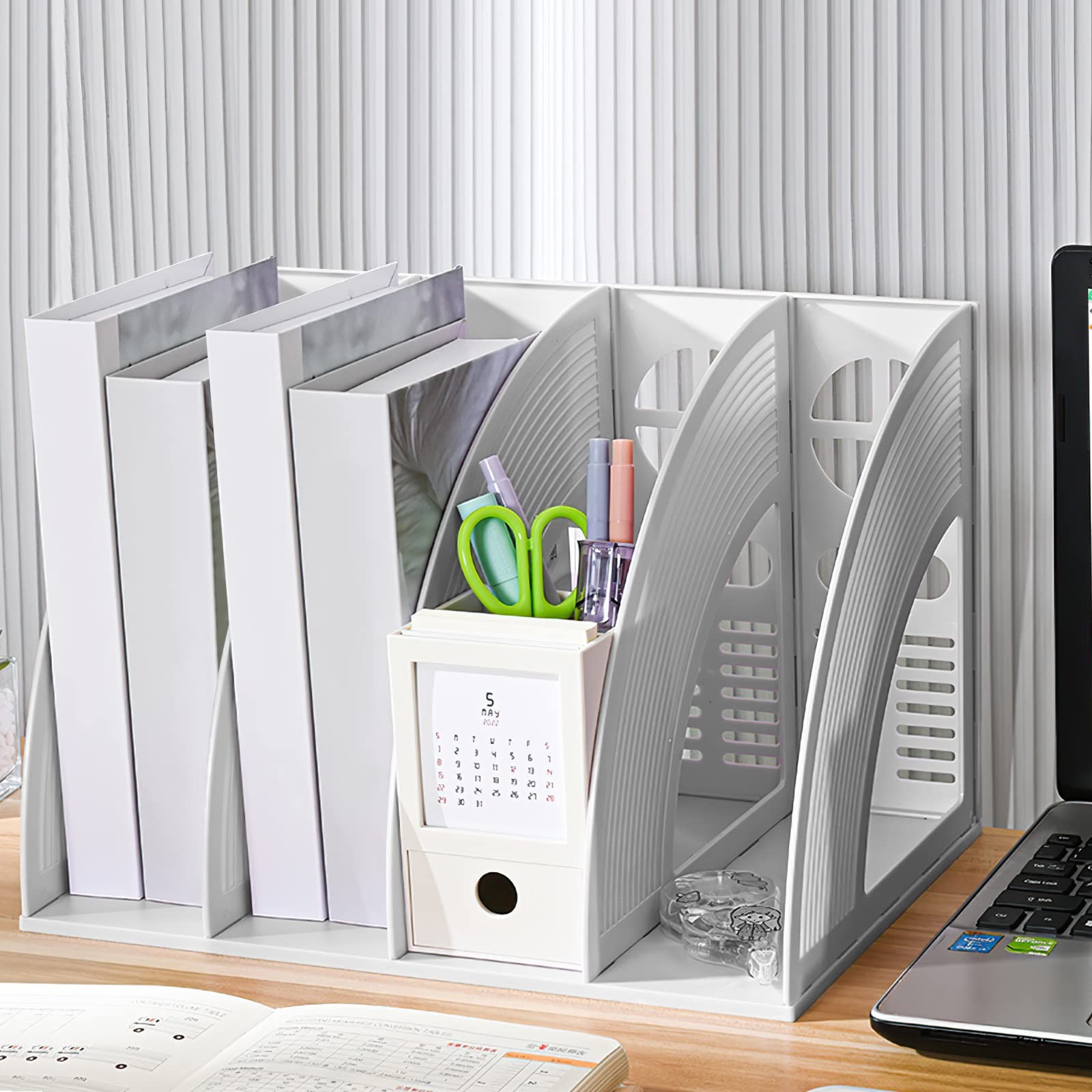 Plastic Arch File Organizer for A4 Documents, Office Desktop Storage, 4 Compa...
