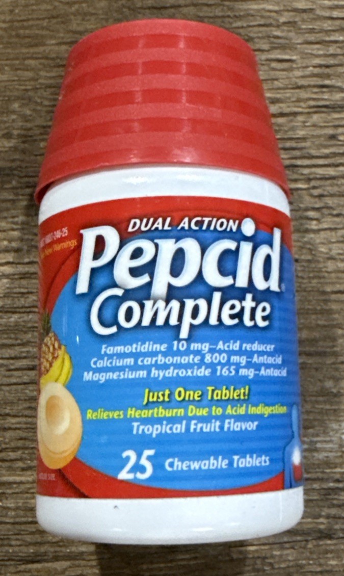 Pepcid Complete Antacid, 25 Tropical Fruit Chewable Tablets, Exp 2/2027+
