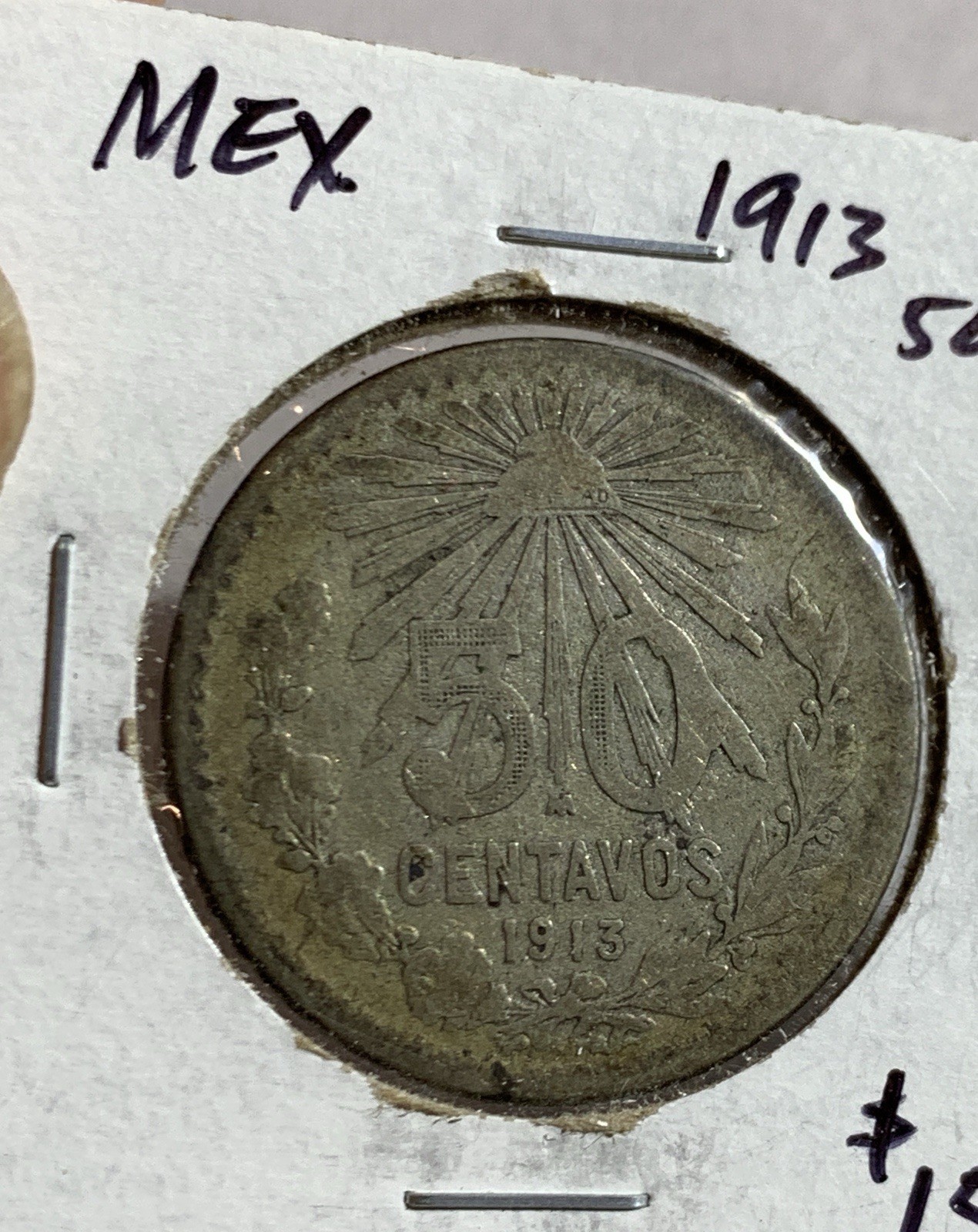 WORLD SILVER COIN: * 1913 MEXICO 50 CENTS EARLY DATE, VF *