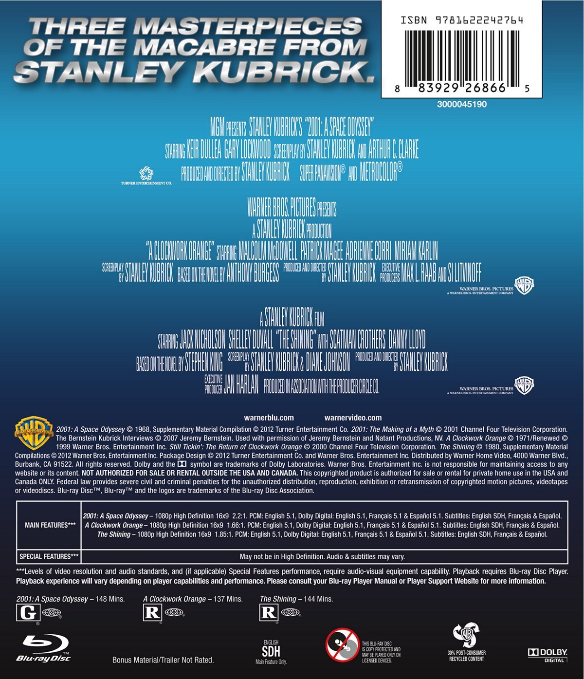 2001 - A Space Odyssey / A Clockwork Orange / The Shining Blu-ray NEW