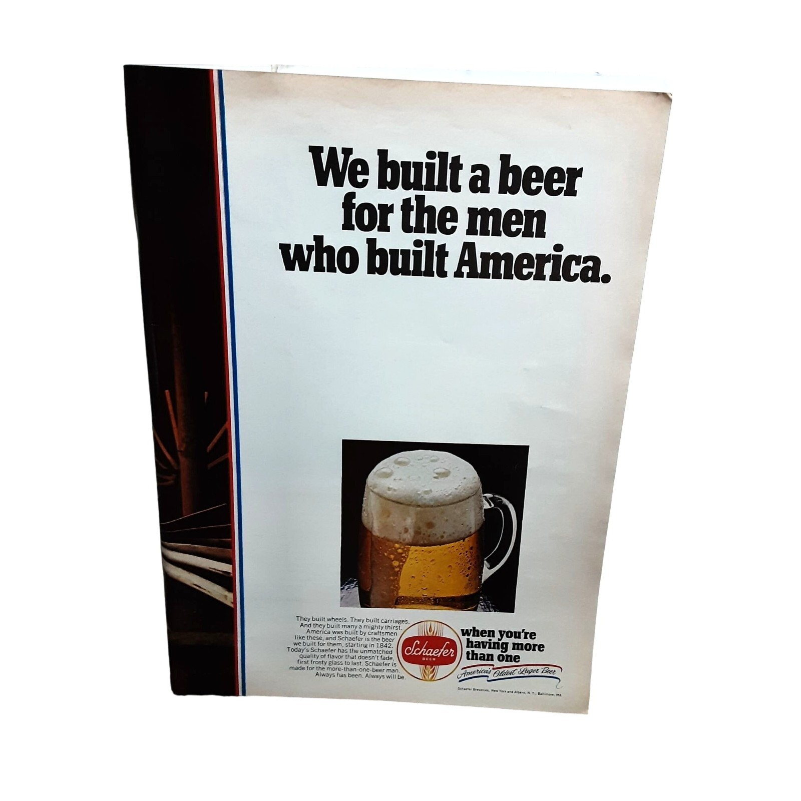 Vintage 1971 Schaefer Beer Men Built America Original Print Ad