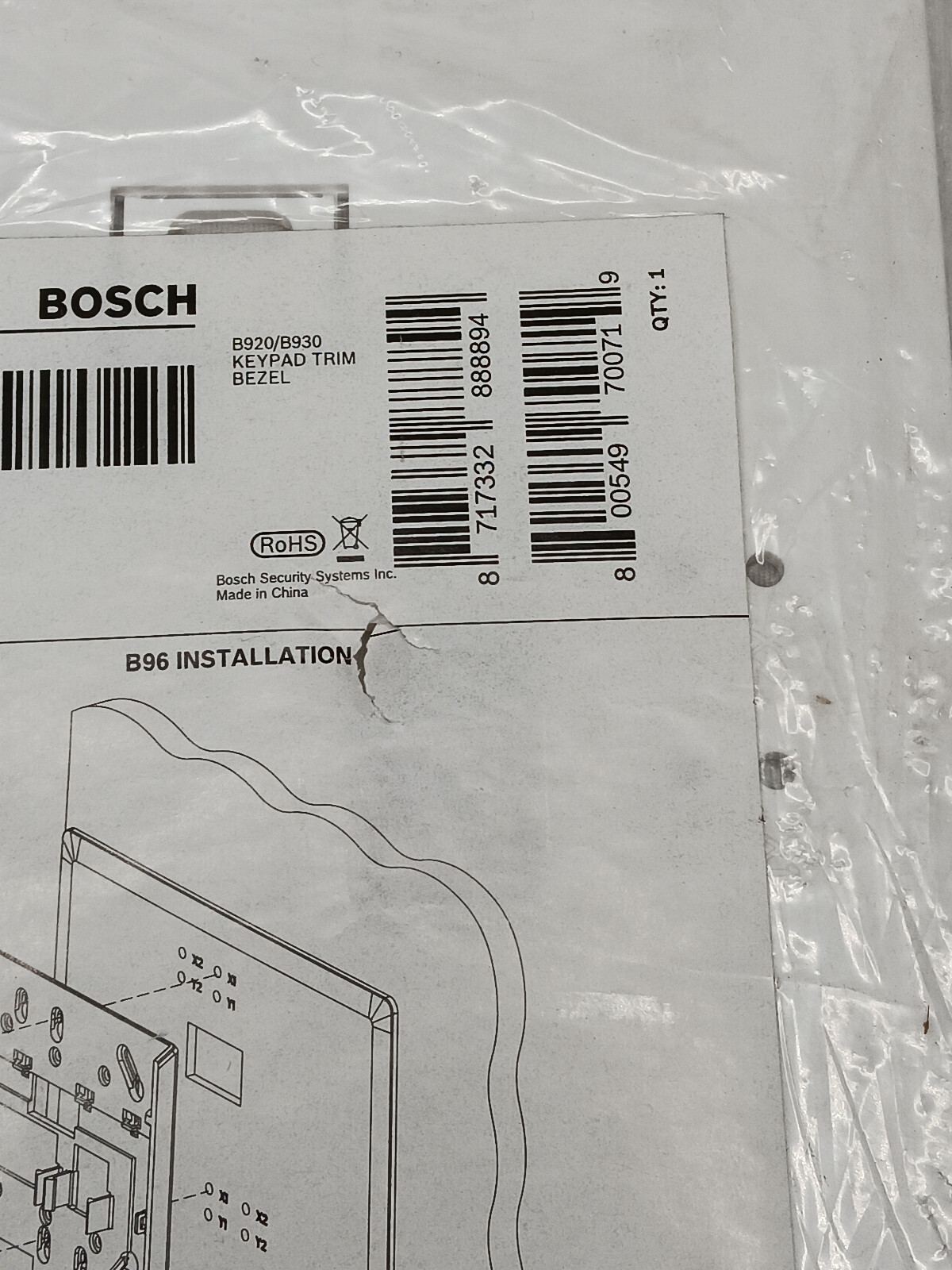 Bosch B96 Keypad Trim Bezel