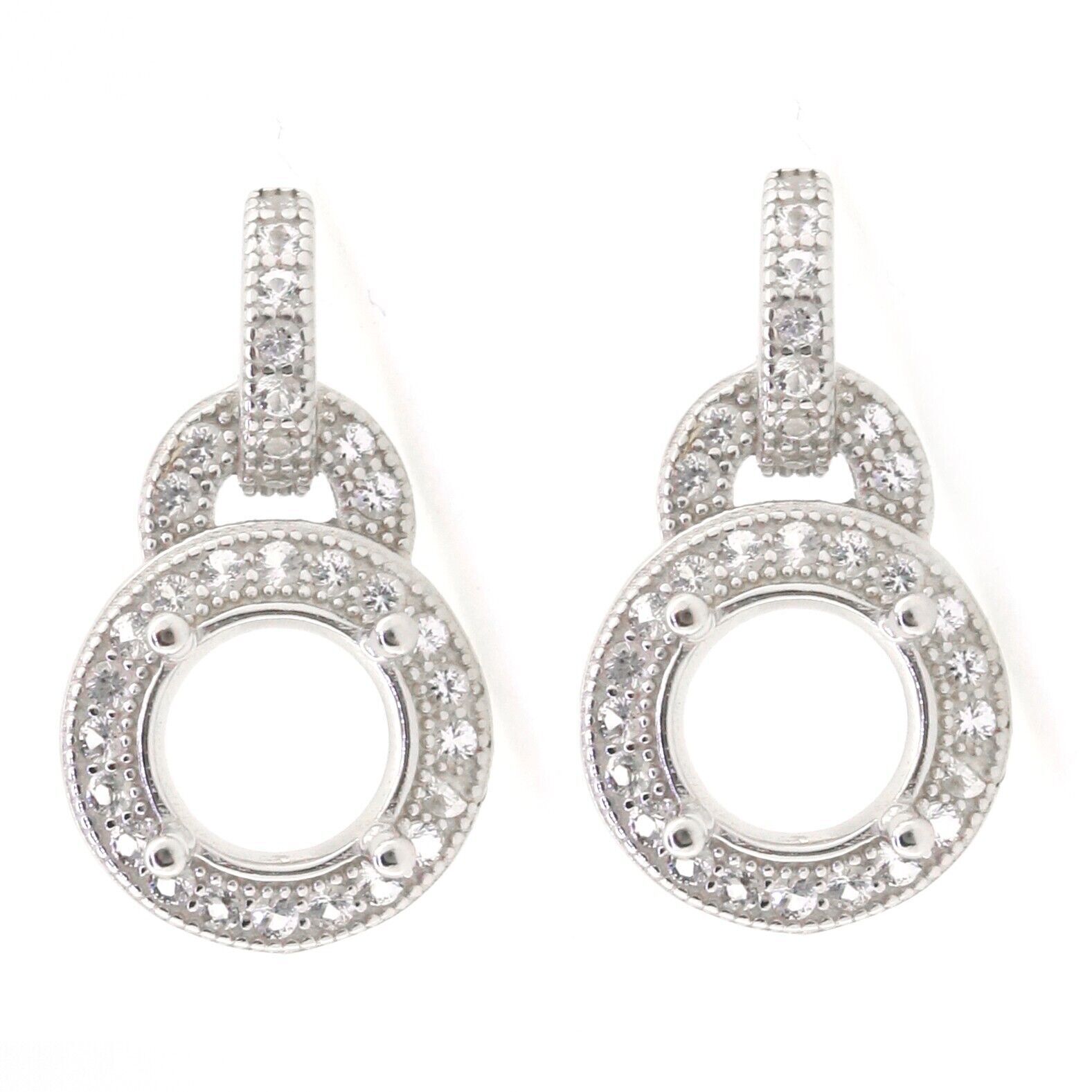 Sterling Silver Semi Mount Earrings Setting Round RD 6x6mm Halo Topaz Drop