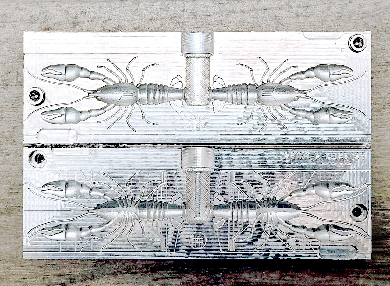 Aluminum fishing soft bait mold - 2.75" x 2 cavities craw mold