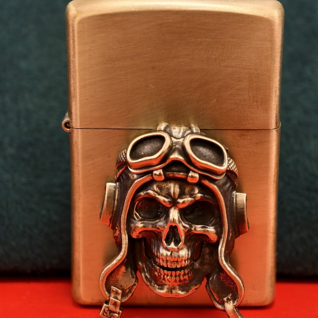 Brass Pilot Skull Kerosene Lighter Decal (Lighter Not Included)