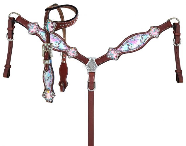 Showman Pony Unicorn Print Headstall & Breast Collar Western Tack Set 14234