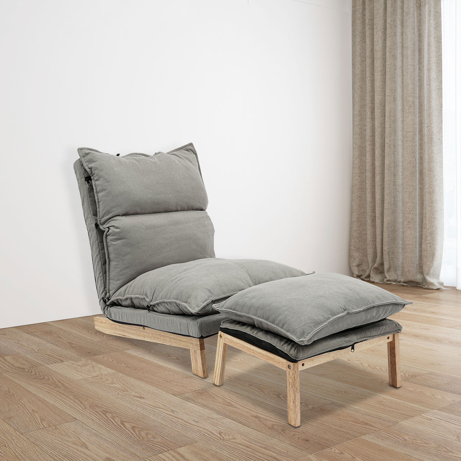Grey Lounge Chair Single Lazy Sofa Leisure Balcony Adjustable Recliner USA
