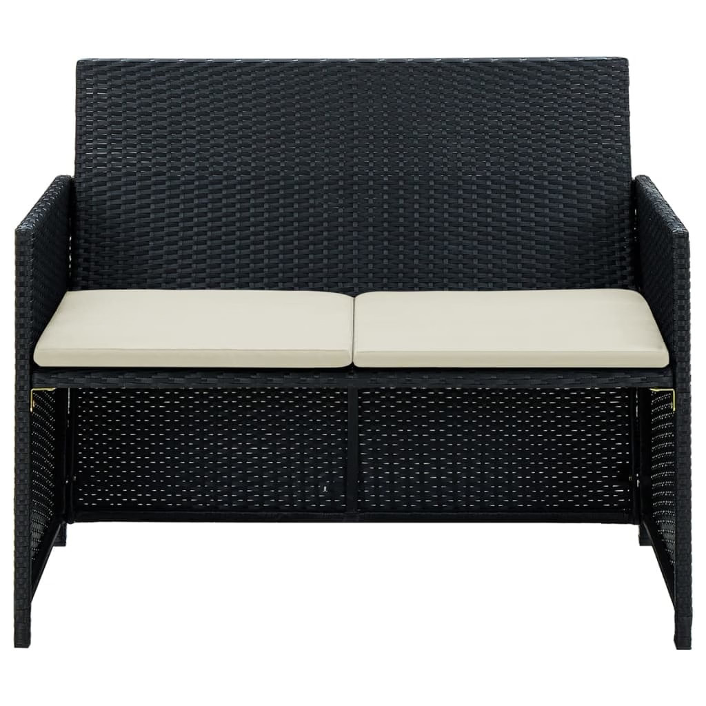 2 Seater Patio Sofa with Cushions Black Poly Rattan