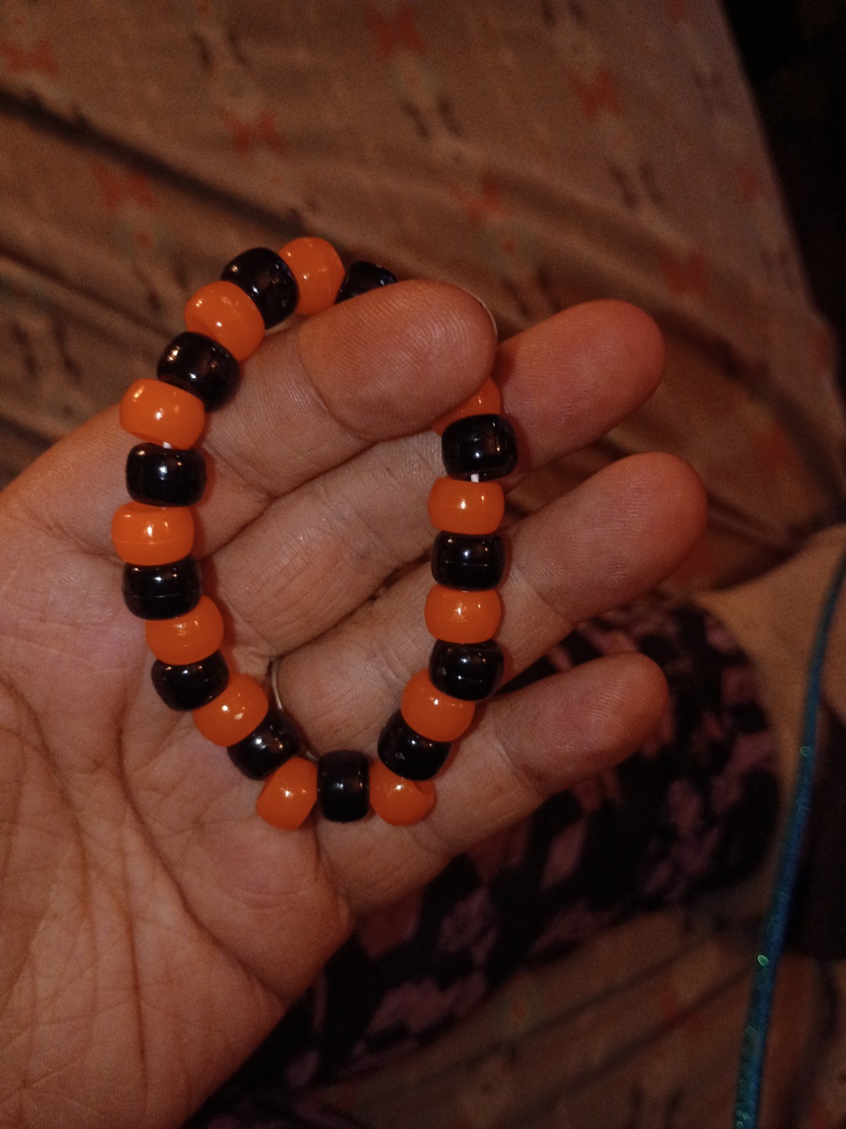 Orange Black Beaded Stretch Bracelet Plastic Round Unisex Stackable
