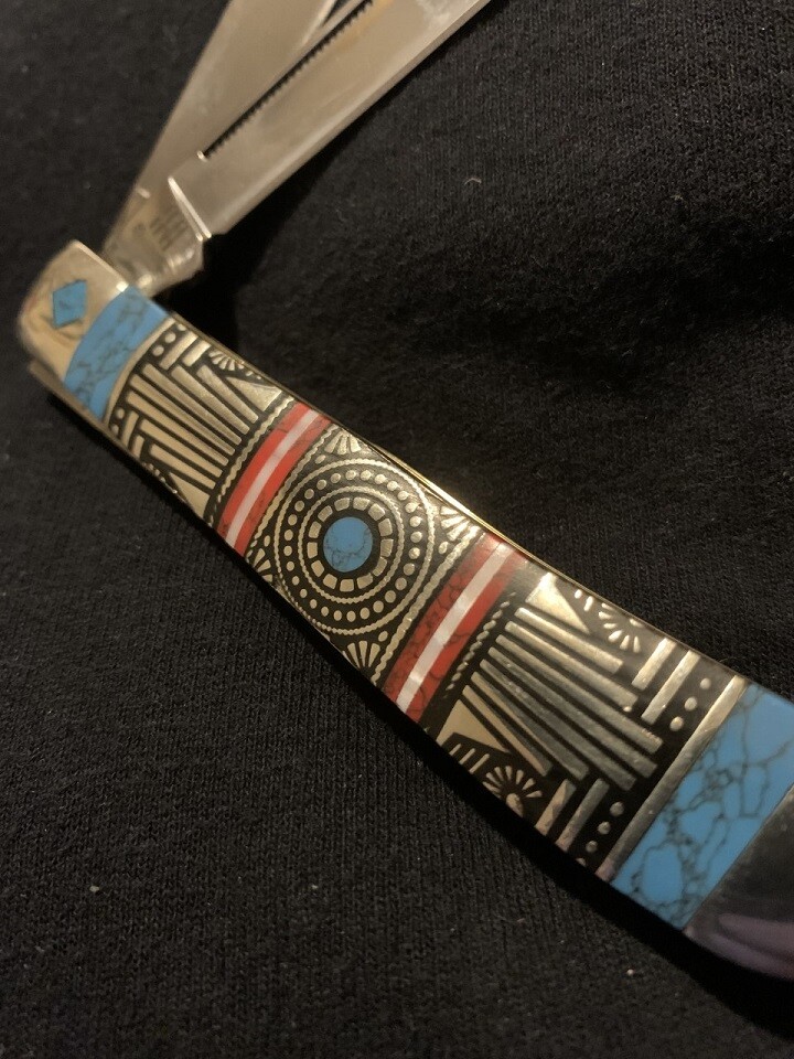 Old Southwest Pocket Knife Trapper Turquoise Handle Rough Ryder 1755