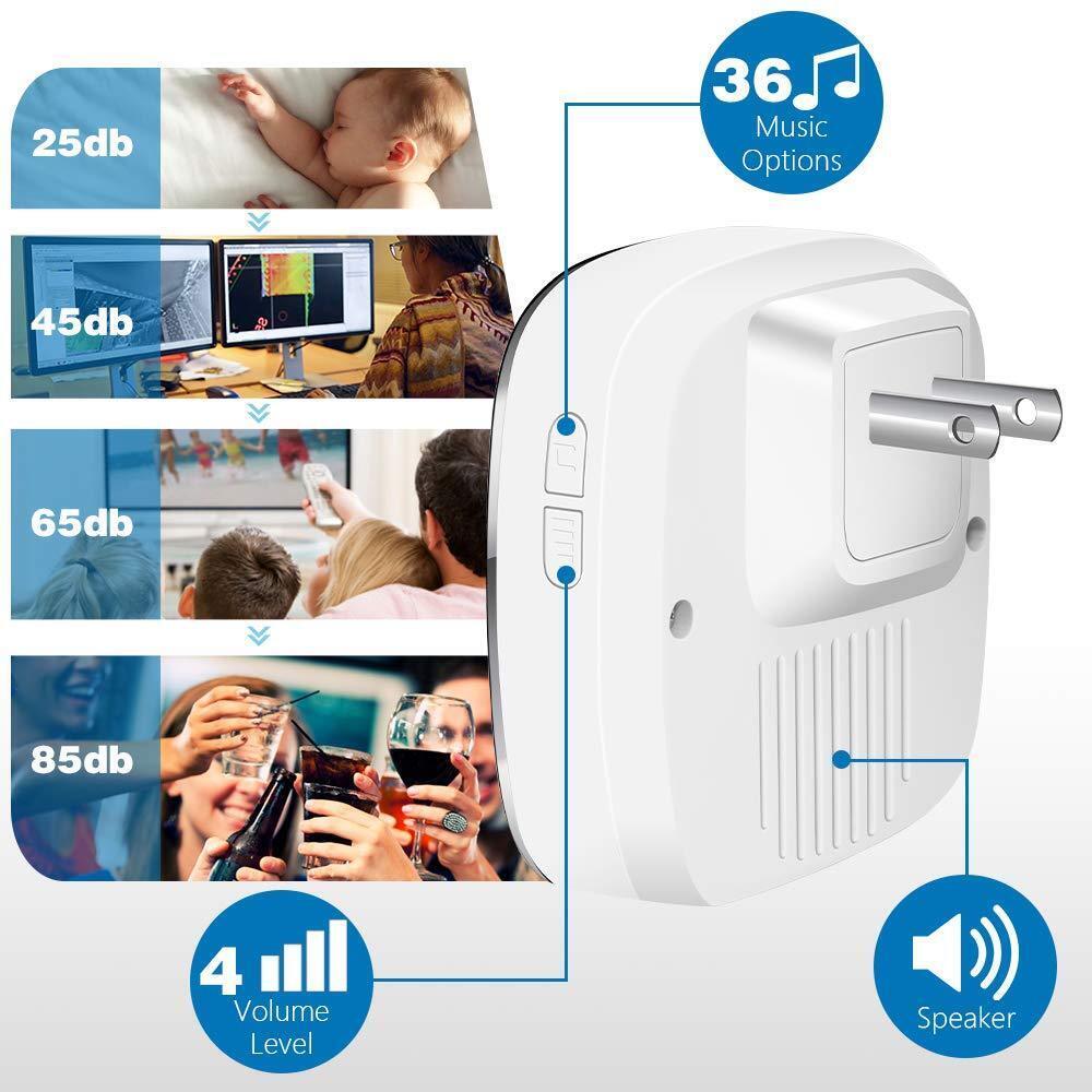Wireless Ring Doorbell Chime Waterproof Plugin Receiver Adjustable Volume 1000FT