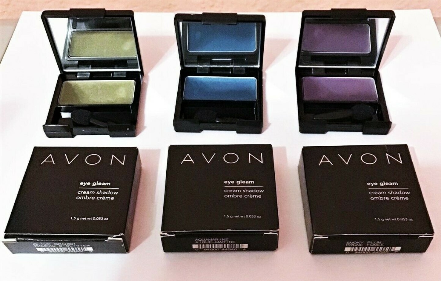 3 Avon Eye Gleam Cream eyeshadow Compacts Olive Aquamarine Smoky Plum Retired!