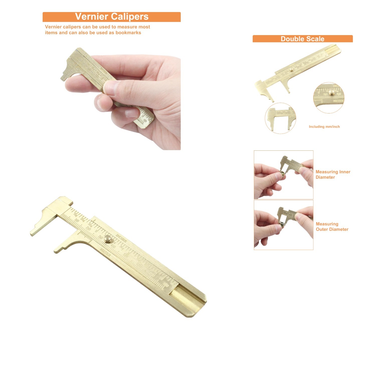 3.15" Pocket Vernier Caliper Ruler, Brass Sliding Gauge Pocket Caliper, Mini ...