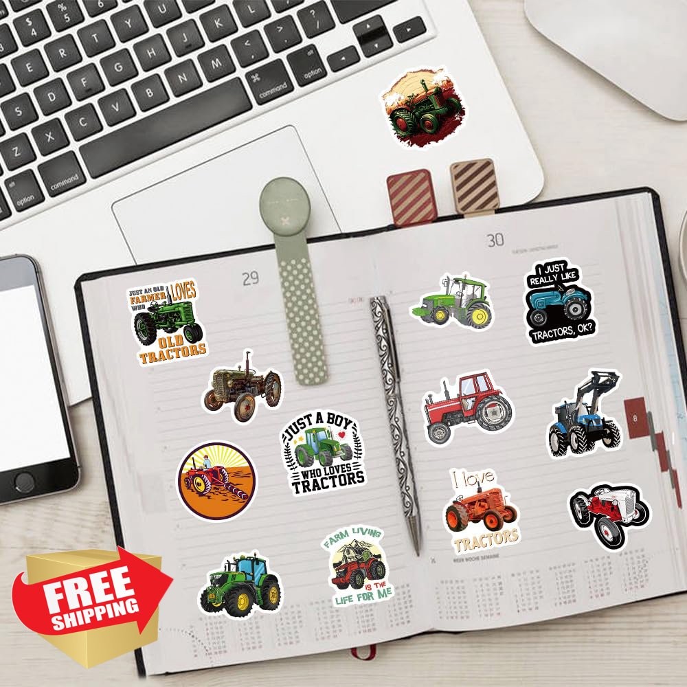 60Pcs Tractor Engineering Vehicle Stickers, Vinyl Laptops Decals