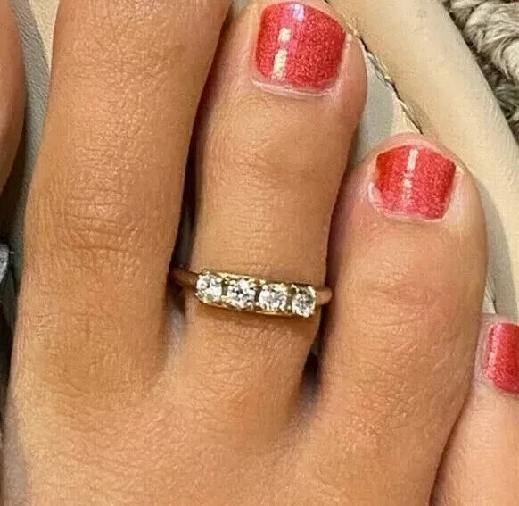 14K Yellow Gold Plated Round Cut Real Moissanite 1Ct Women Adjustable Toe Ring