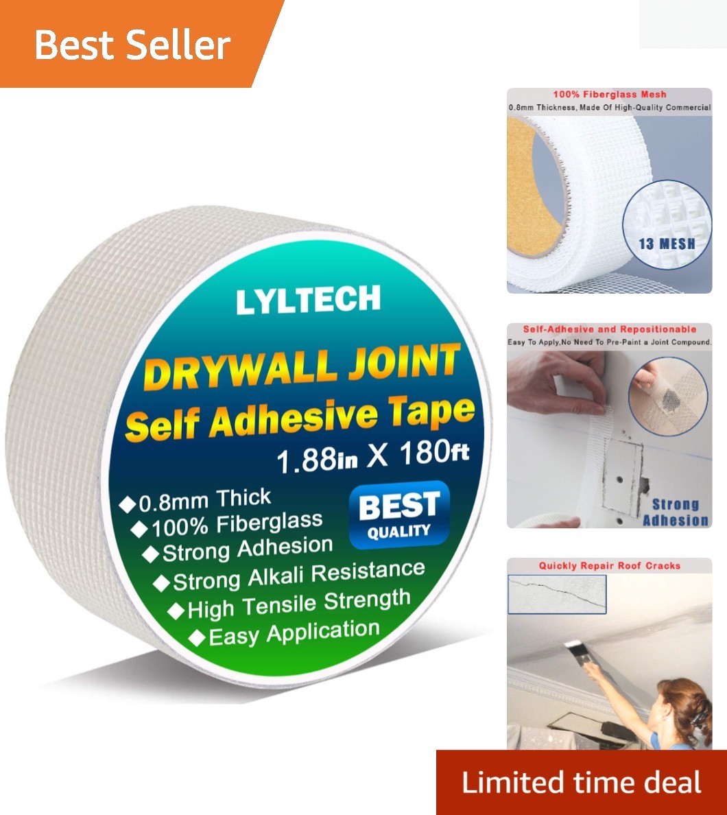 Heavy-Duty Wall Tape - 100% Fiberglass, Self-Adhesive, 1.88" x 180'