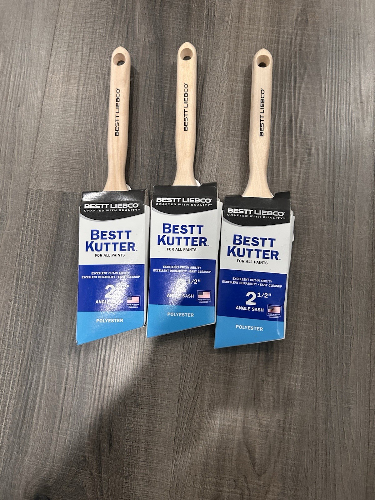 Lot of 3 Bestt Liebco 2.5 2 1/2 Angle Sash Brush Bestt Kutter Polyester