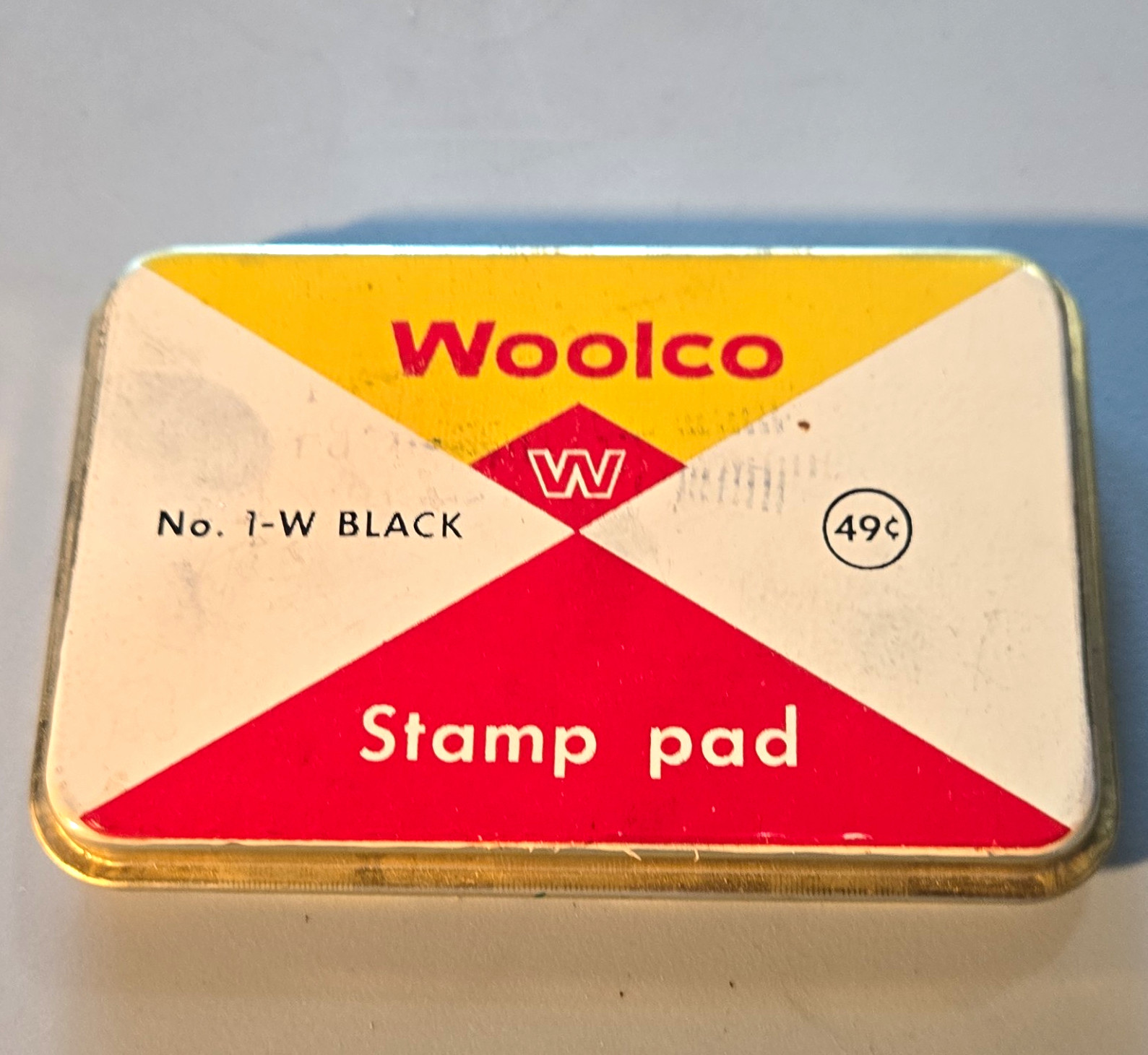 Woolco No. 1-W Black Stamp Pad Tin 49¢ Metal Case