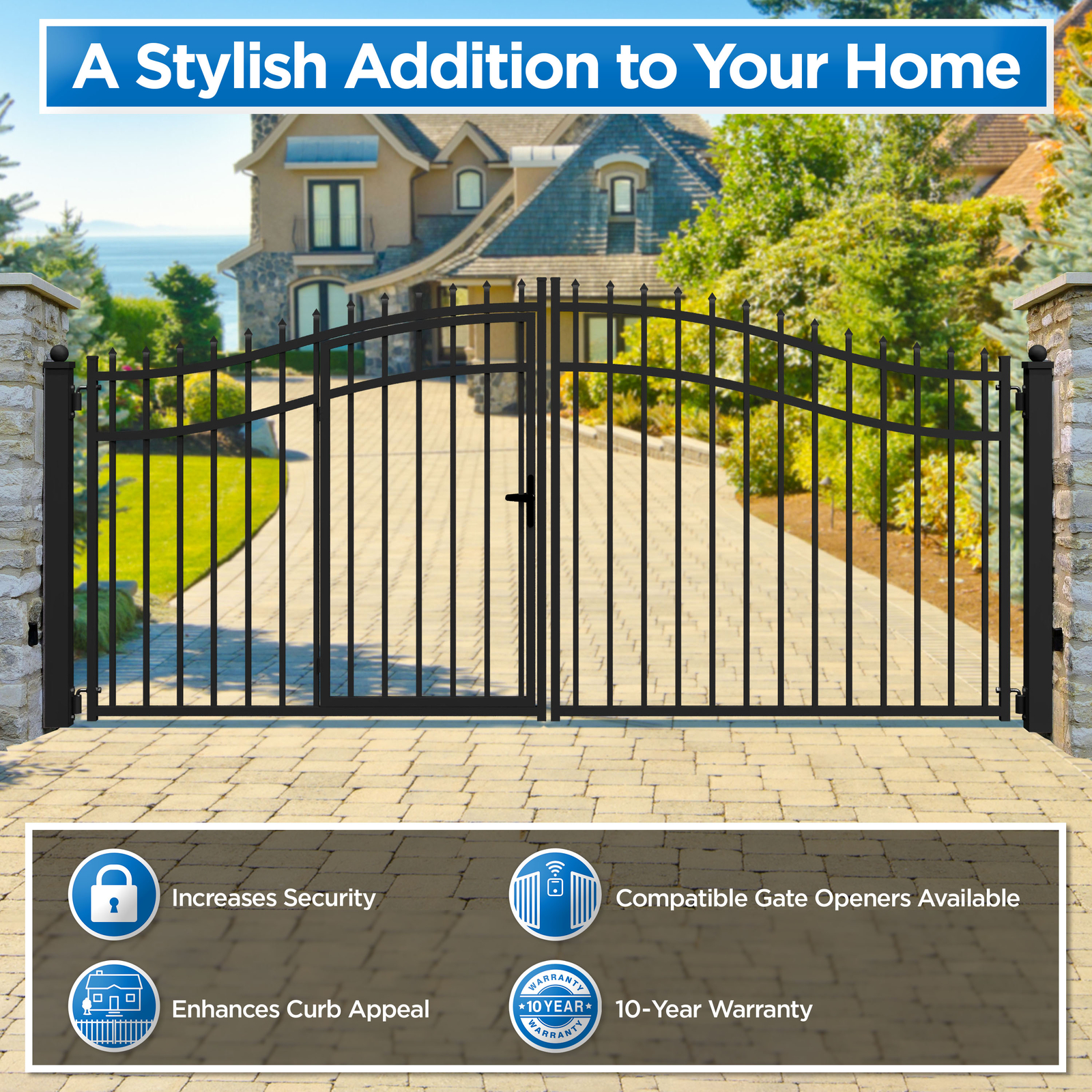ALEKO Steel Dual Swing VIENNA Style 12' Driveway with Built-In Pedestrian Gate