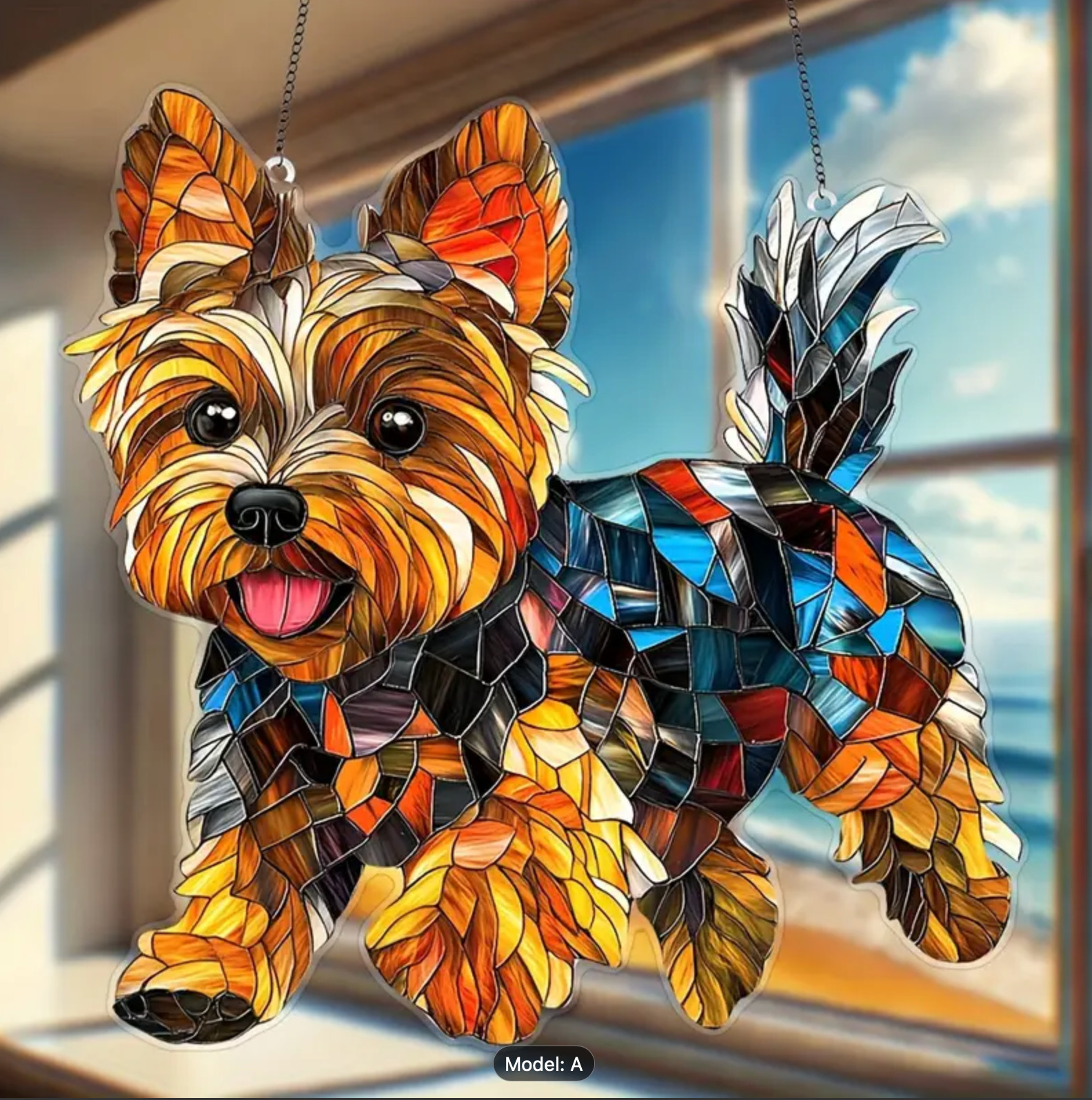 Large Acrylic Yorkshire Terrier Yorkie Dog Suncatcher-Stained Glass Look-2D-8 in