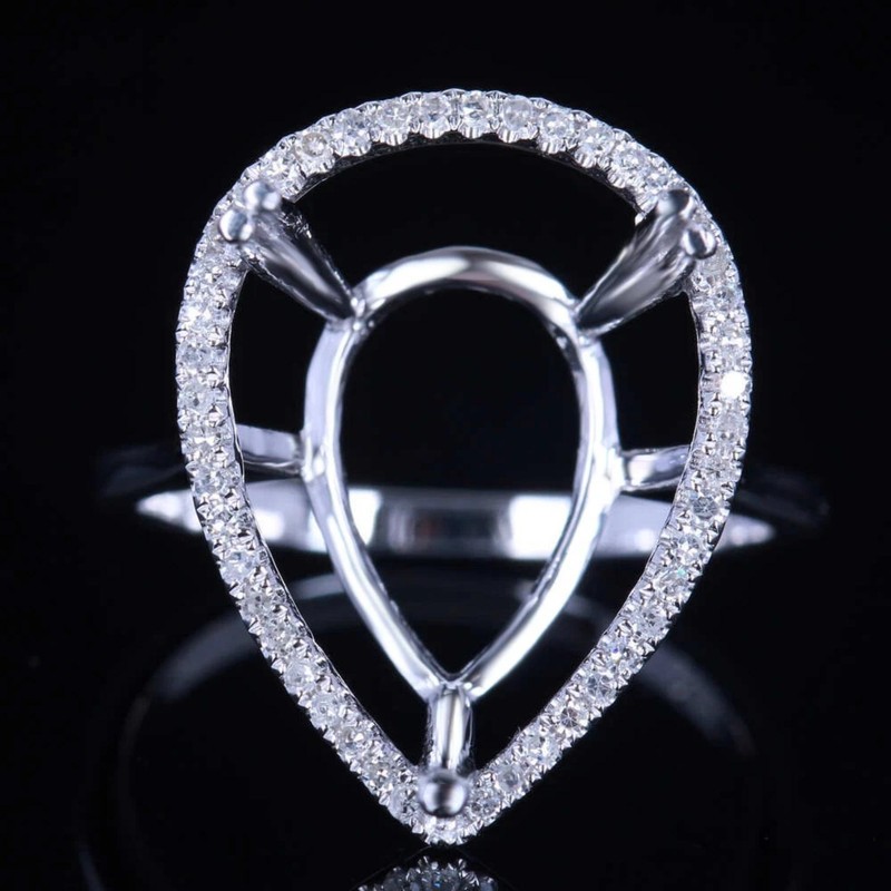 16x12mm Pear Shape Semi Mount Ring Sterling Silver Halo Side Accent Women Ring