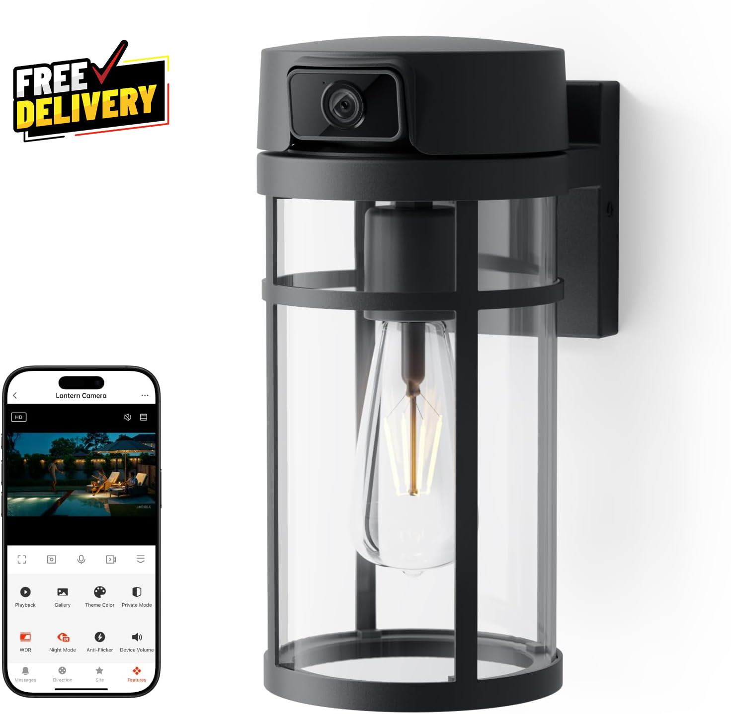 Outdoor Porch Light Security Camera 2K HD Live View Wi-Fi Human Detection P.....
