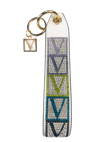 VICTORIAS SECRET V MONOGRAM SILVER SHINE WRISTLET STRAP RHINESTONE KEYCHAIN LOGO
