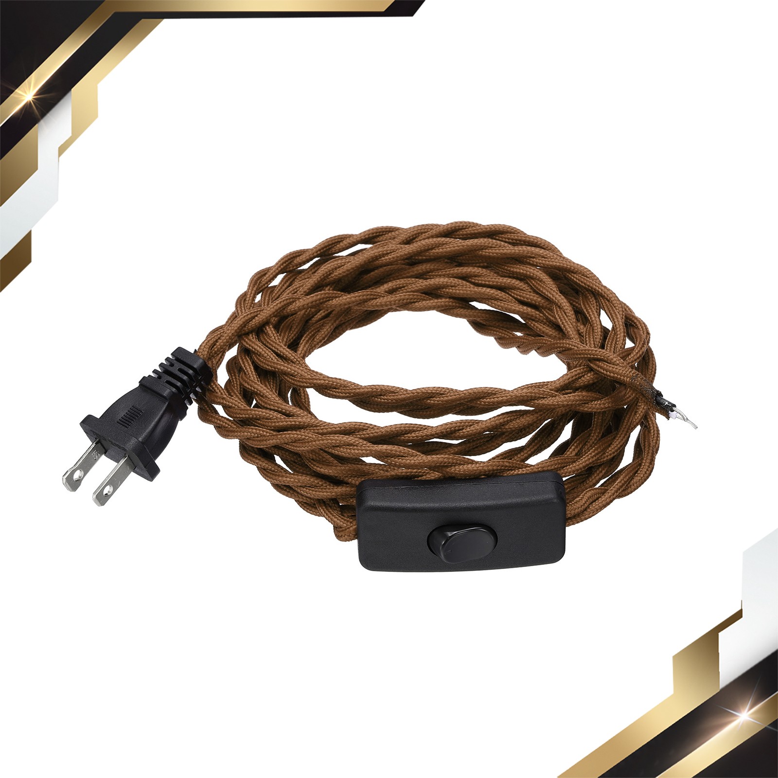 15Ft 18/2 Cloth Covered Lamp Cord with Plug Stripped Ends Light Brown