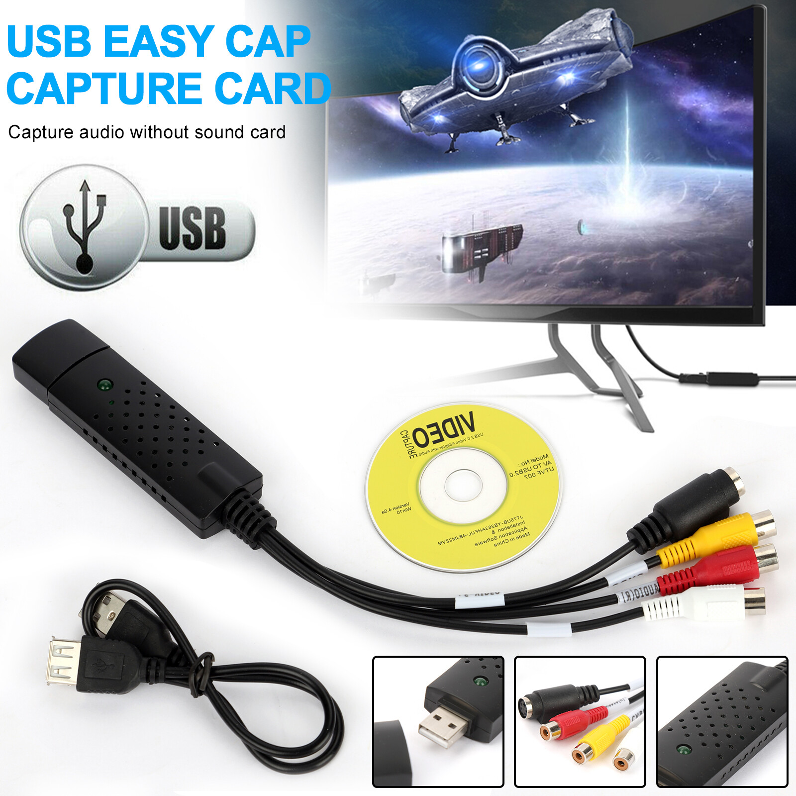 USB 2.0 Audio Video VHS to DVD VCR Converter Capture Card Adapter Digital Format
