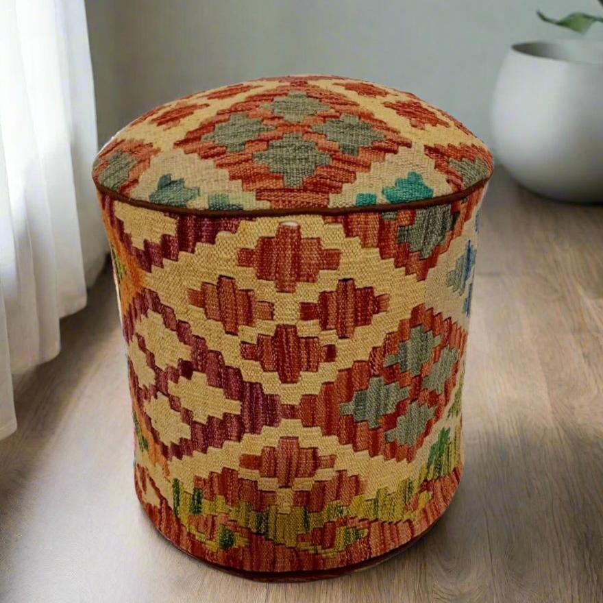 Crafters and Weavers One of a Kind Kilim Rug Pouf Ottoman foot stool #40A