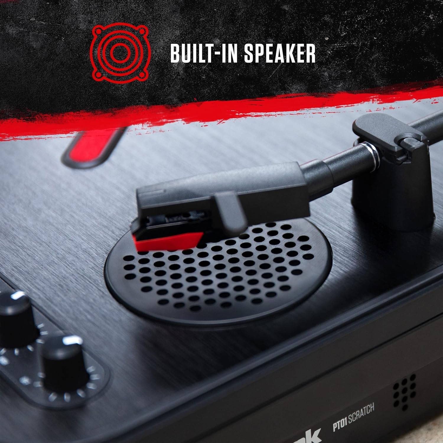Numark PT01 Scratch | DJ Turntable for Portablists With User Replaceable Red