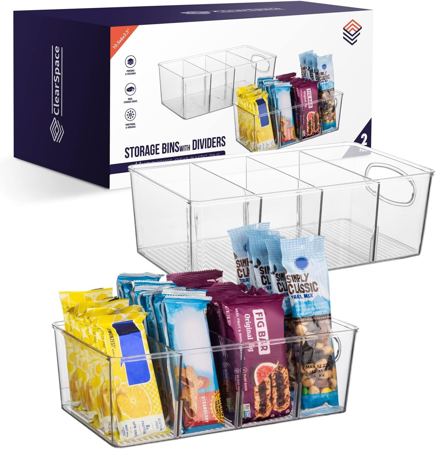 Plastic Pantry Organization and Storage Bins with Removable Dividers – Perfect K