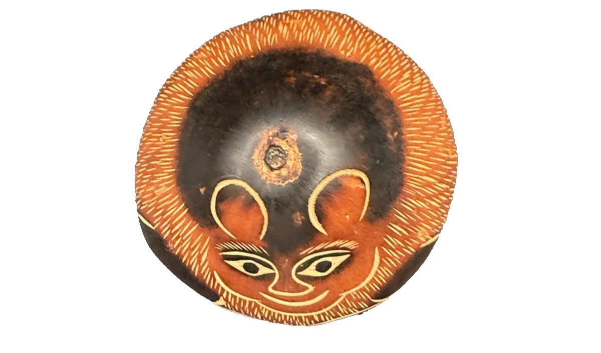 Peruvian Folk Art Carved Gourd Monkey Rattle