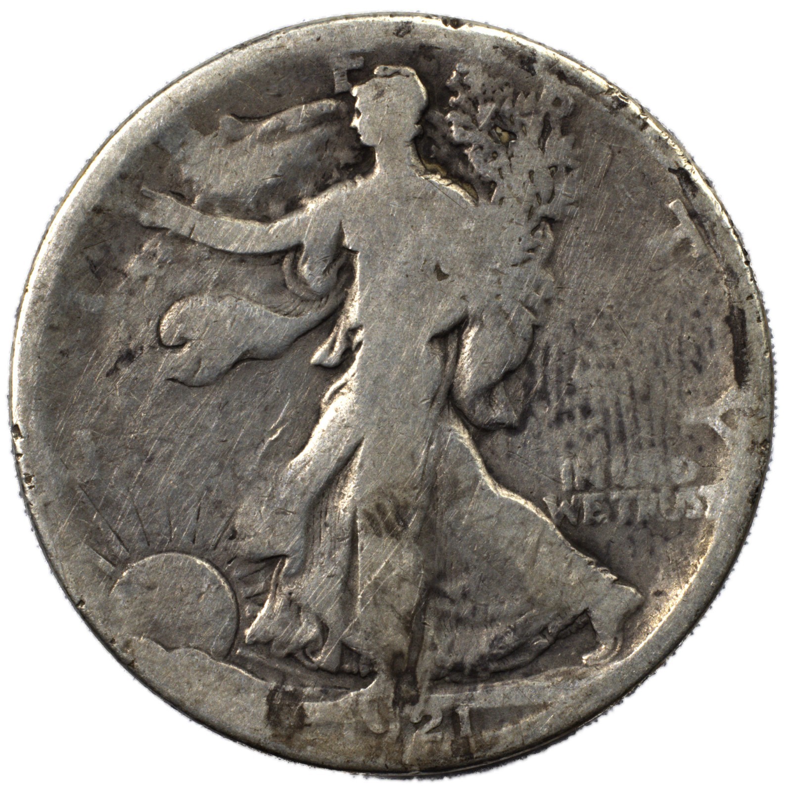 1921-S Walking Liberty Silver Half Dollar 50c Almost Good AG