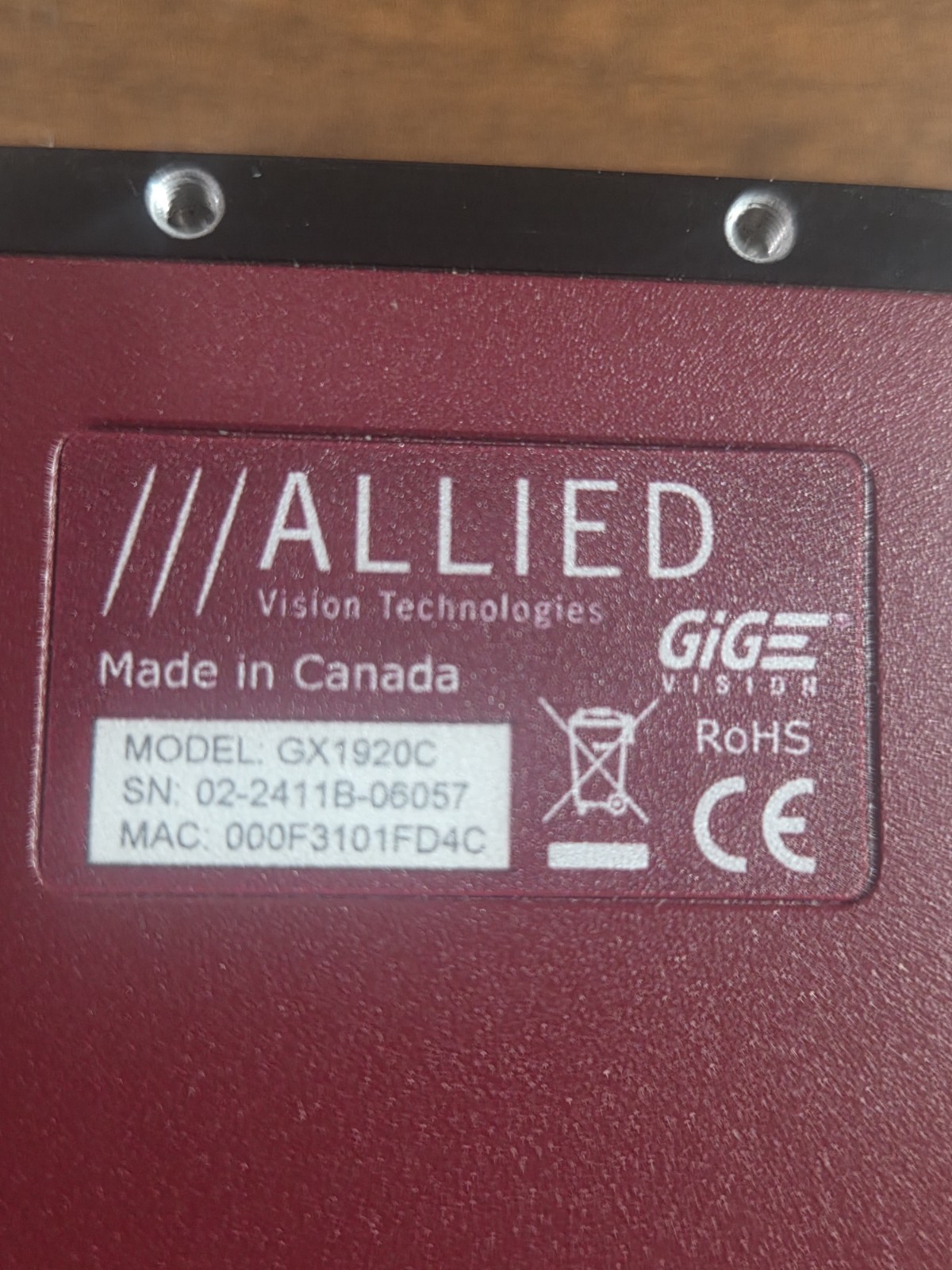 Allied Prosilica GX1920c  GigE Industrial MedicalBlack And White Camera