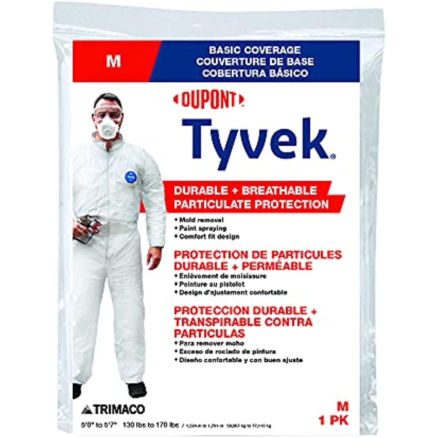 Trimaco DuPont Tyvek Painter's Heavy-Duty Coveralls, White, Medium,14121