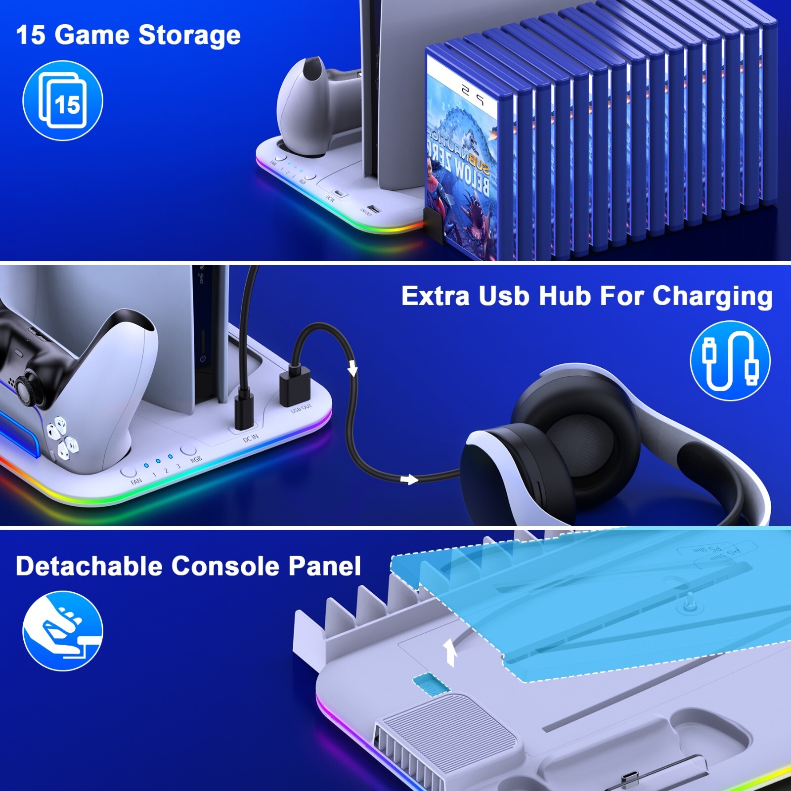 PS5 Slim Stand Cooling Station+Controller Charging Station For PS5 Digital/Disc