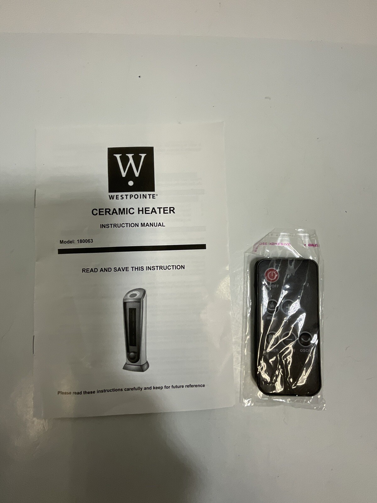 Westpointe Ceramic Heater Remote Control With Instruction Manual