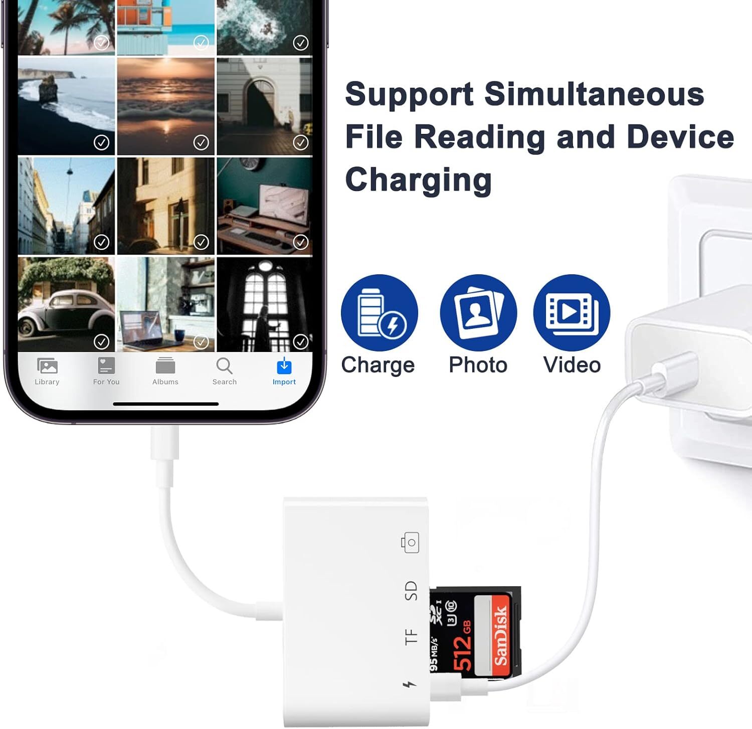 SD TF Card Reader for iPhone, 4 in 1 Micro SD/SD Card Reader to iPhone Adapter